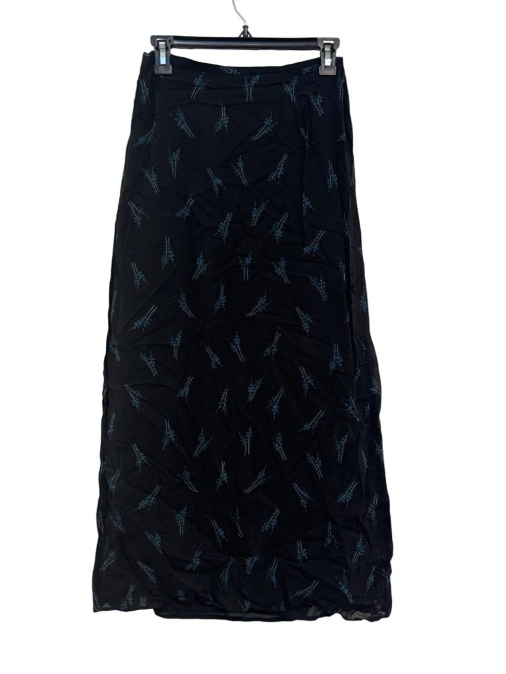 Eddie Bauer Womens Black Midi Skirt With Blue & Yellow Floral Print Size 4